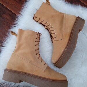 ASOS DESIGN Women's Size 9 Acolade Premium Suede flat lace up boots in sand NEW!